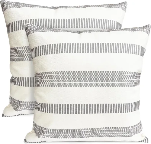 Vista 12 de Juego de 2 fundas de almohada decorativas negras boho 16x16 pulgadas, fundas de almohada de lino modernas estilo bohemia campestre para exteriores