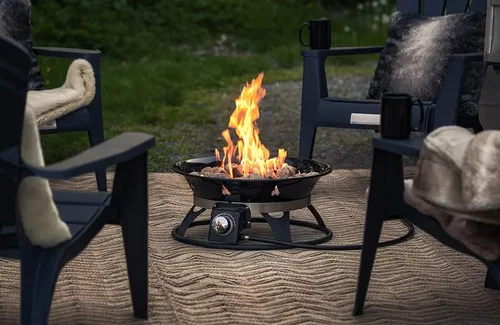 Vista 3 de Outland Living Chimenea portátil de propano, 21 pulgadas, 58,000 BTU con cubierta de chimenea y kit de transporte, fogata de gas sin humo Perfecta