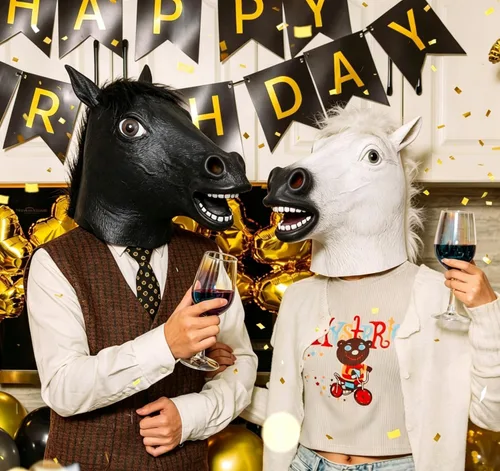 Vista 7 de Ibluelover Máscara de cabeza de caballo para adultos, máscara de vinilo