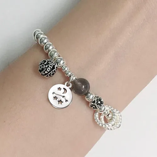 Vista 6 de Dijes redondos del signo del zodiaco, con doce constelaciones, dijes de aleación del zodiaco, dijes de doble cara para joyería, aretes, pulseras