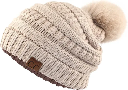Vista 10 de Gorro unisex liso con pompón y ribete (HAT-43) de C.C Hatsandscarf Exclusives Marfil