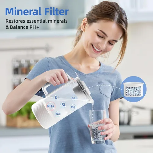Vista 3 de Filtro de agua por ósmosis inversa de mostrador, sistema de filtración de agua Ro de 6 etapas con jarra de vidrio de remineralización, proporción