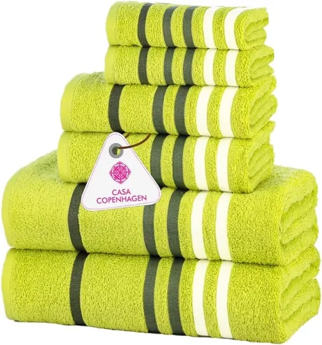 Vista 18 de CASA COPENHAGEN Exotic - Juego de 6 toallas de diseño de 100% algodón egipcio, color azul aguamarina, 550 GSM, 2 toallas de baño, 2 toallas de baño
