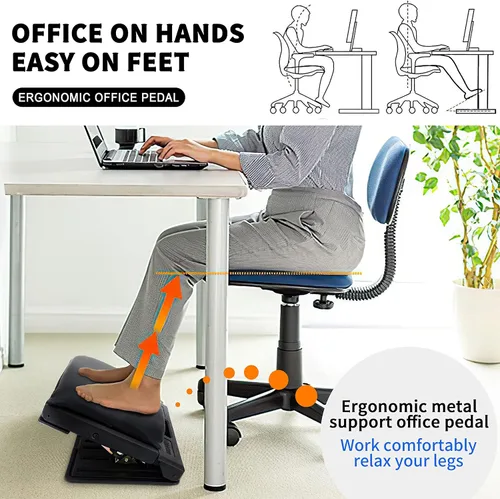 Vista 6 de Reposapiés ajustable para debajo del escritorio en el trabajo con 4 niveles de altura, reposapiés debajo del escritorio con superficie de masaje