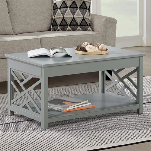Vista 2 de Alaterre Furniture Coventry - Mesa de centro de madera de 36 pulgadas de ancho, color gris Rectangular Living Room Table, 2-Tier Center Table