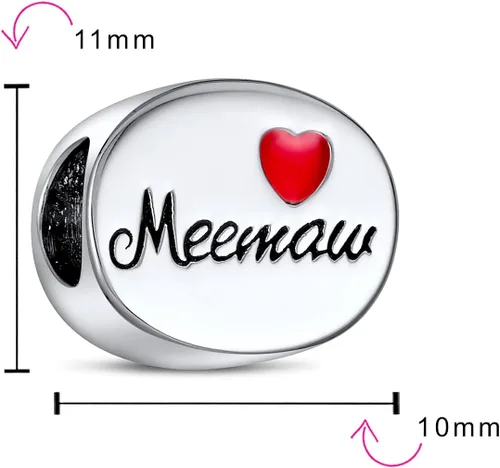 Vista 3 de Abalorio para abuela, nana, dios, madre, corazón rojo, familia, I Love Mee-maw, para abuela, mujer, plata de ley 925, se adapta a pulseras europeas