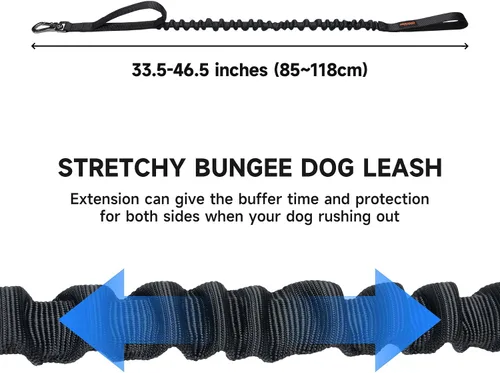 Vista 2 de EXCELLENT ELITE SPANKER Correa elástica militar para perros con 2 asas de control acolchadas para perros medianos y pequeños (negro)