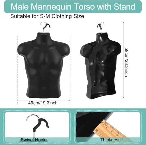 Vista 3 de Lallisa 1 paquete de maniquí masculino con forma de vestido de torso con forma de camiseta, cuerpo de medio maniquí, cintura redondeada, cuerpo