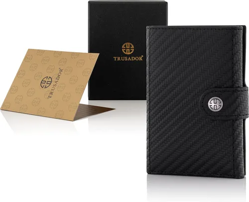 Vista 4 de TRUSADOR Venice - Cartera de piel triple para hombre y mujer, con bloqueo RFID, bolsillo frontal, Carbon, Sin bolsillo para monedas