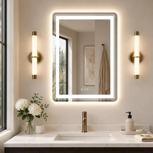 Vista 38 de Snowdool - Espejo de baño LED, de 24 x 36 pulgadas, con luz delantera y trasera, antiempañamiento, espejo de tocador de baño para pared, con función