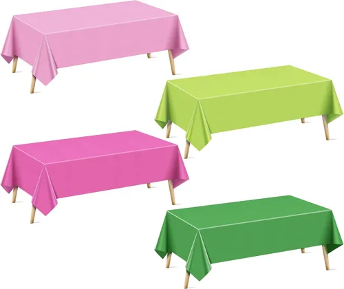Vista 44 de Mantel rectangular de la serie azul y verde, 4 piezas, 54 x 72 pulgadas, color sólido, impermeable y a prueba de derrames, mantel de plástico