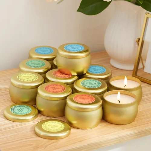 Vista 6 de Juego de velas perfumadas de regalo, 12 unidades de cera de soja natural de una sola lata de 4 onzas para reuniones familiares, velas festivas