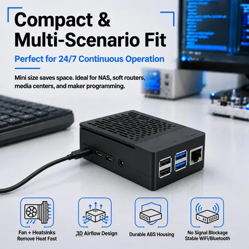 Vista 14 de iUniker Funda para Raspberry Pi 4, carcasa ABS Pi 4 con ventilador de refrigeración, disipador de calor Pi 4, cubierta superior extraíble simple