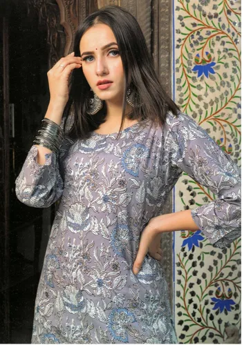 Vista 2 de ladyline Conjunto de túnica Kurta con estampado Jaipuri de algodón para mujer con pantalones Palazzo
