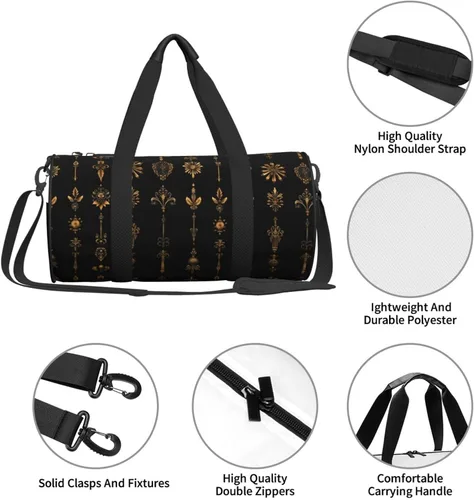 Vista 4 de Large Duffle Bag for Travel - Retro Gold Texture Q Print Gym Bag for Women Men, Travel Foldable Bags for Women Men with Zippered Multiple Pockets