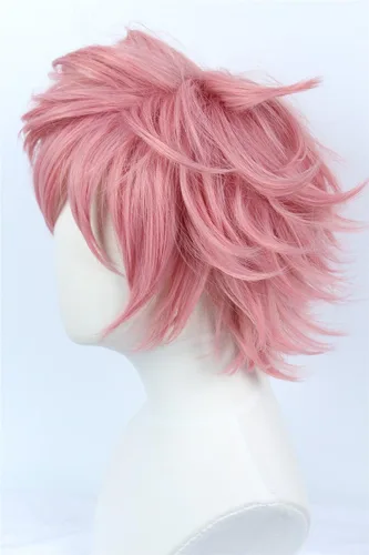 Vista 3 de Linfairy Anime Cosplay peluca corta de Halloween disfraz de héroe peluca (rosa)