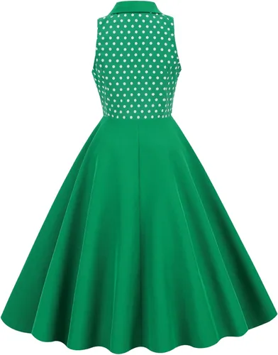 Vista 3 de Vestido de cóctel sin mangas vintage de los años 50 y 60 para mujer, vestido de fiesta de graduación con cinturón y lunares florales Audrey