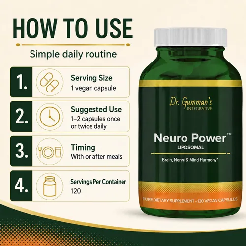 Vista 5 de Neuro Power - Liposomal - Apoyo Integrativo del Dr. Gumman para el cerebro, los nervios y la mente