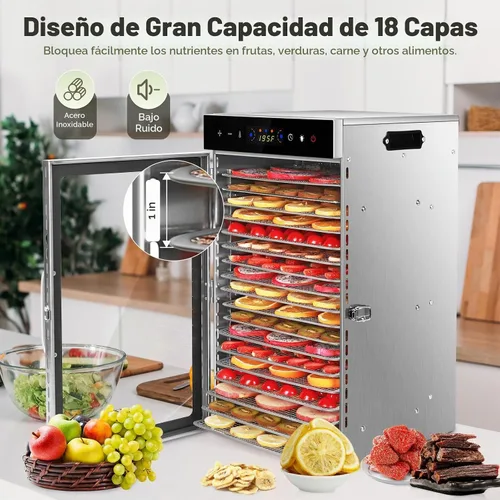 Vista 5 de SUCISENI Máquina deshidratadora de alimentos de 1000 W, 18 bandejas de acero inoxidable, secadora comercial de alimentos deshidratados