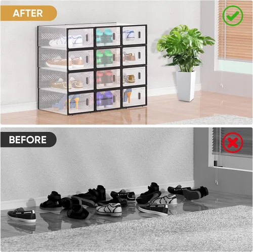 Vista 7 de BALEINE - Paquete de 3 cajas apilables de almacenamiento de zapatos, adecuadas para talla 9, contenedores de almacenamiento de zapatos de plástico