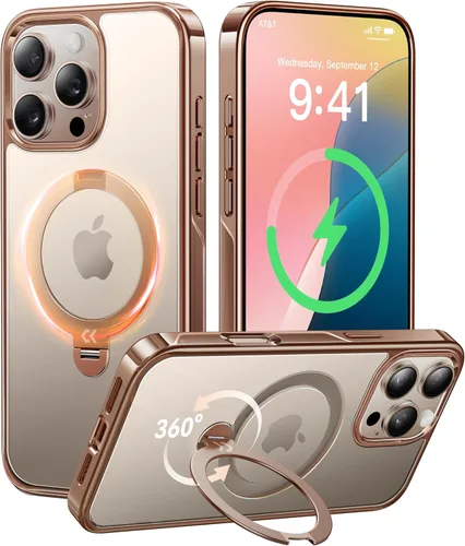 Vista 23 de CASEKOO Funda para iPhone 17 Pro con soporte magnético giratorio de 360º, compatible con MagSafe, protección militar de 17 pies, diseño brillante