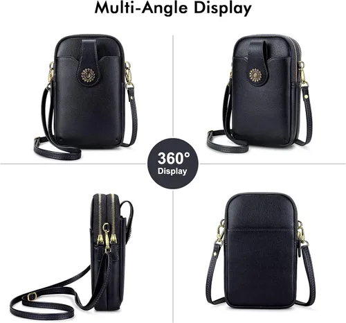 Vista 2 de RONSIN Bolso cruzado pequeño para teléfono celular para mujer, mini bolso de hombro tipo mensajero con cremallera y ranuras para tarjetas de crédito
