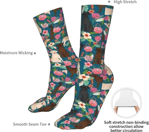 Vista 4 de Labrador Florals Yellow Lab Chocolate Lab Black Lab Cute Dog Dogs Best Floral Labrador Print Calcetines deportivos para hombre y mujer, calcetines