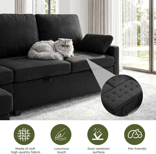 Vista 8 de Huatean Home Sofá extraíble de 82 pulgadas con almacenamiento, sofá cama, sofás modulares en forma de L de 5 asientos para sala de estar, felpilla