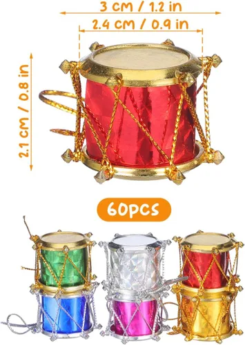 Vista 2 de 60 adornos para árbol de Navidad con purpurina, mini tambores, adornos para árbol de Navidad, pequeños instrumentos musicales, colgante colgante