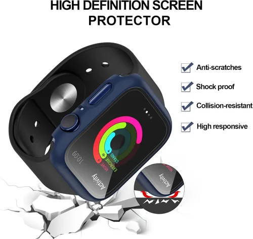 Vista 2 de Paquete de 2 fundas rígidas de policarbonato compatibles con Apple Watch, con protector de pantalla de cristal templado sin burbujas para accesorios