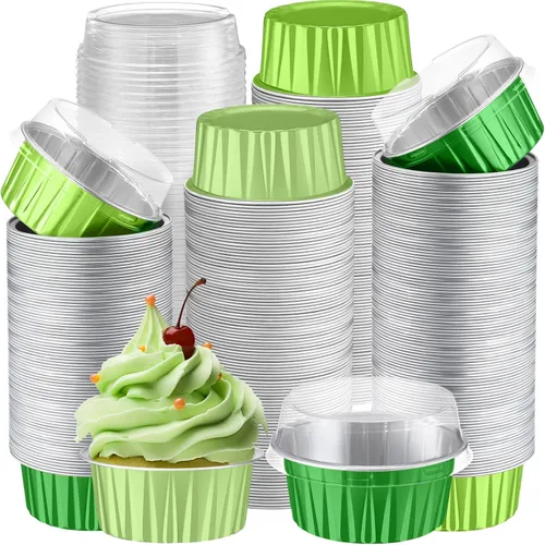 Vista 25 de Gejoy - 400 tazas para hornear de papel de aluminio con tapas, 5 onzas, clásico, negro