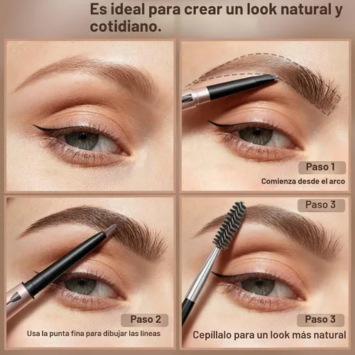 Vista 4 de [Paquete de 2]Lápiz de cejas, resistente al agua, maquillaje de cejas con dos extremos, kit profesional de mejora de cejas con cepillo para cejas