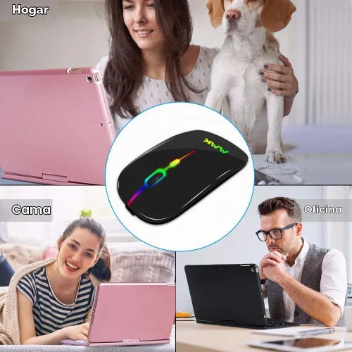 Vista 8 de Ratón inalámbrico Bluetooth para portátil, ratón recargable 2.4G USB óptico inalámbrico, ratón LED delgado de doble modo (Bluetooth 5.0 y 2.4G)