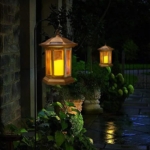 Vista 2 de Farol Solar para Exteriores, Linternas Colgantes para Exteriores con Luces LED de Velas - Luces Solares Impermeables de PVC, Luces de Farol