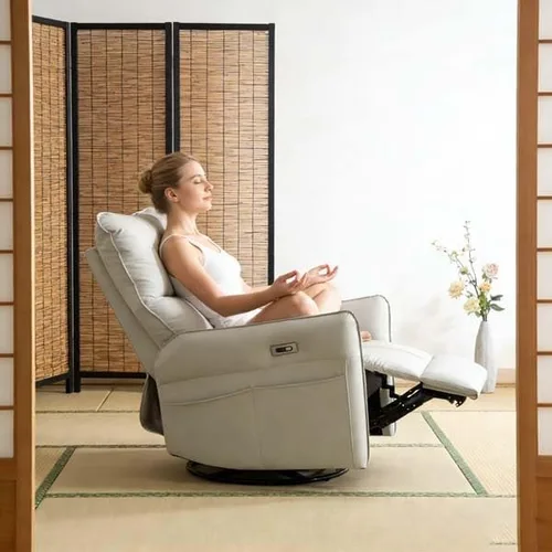 Vista 2 de Swivel Power Electric Recliner Rocker, Chair with USB Charging, PU Leather for Living Room(Light Gray)