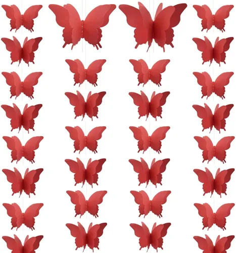 Vista 8 de Guirnalda de papel de mariposa grande, 4 unidades, cortina de mariposa, para colgar, decoración colgante para Halloween, fiesta de cumpleaños, baby