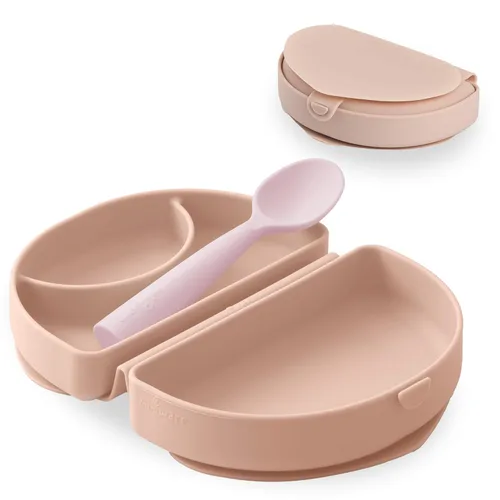 Vista 9 de Miniware Fold & Scoop - Juego de alimentación para bebés, plato de silicona para bebé con succión y cuchara para bebé, compacto, portátil, apto