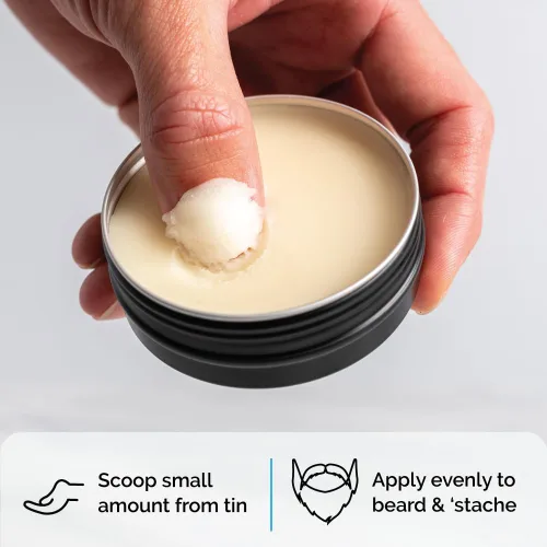 Vista 5 de ZEUS Bálsamo para barba, cera de abeja natural y bálsamo de manteca de karité, acondicionador suavizante para vello facial, fabricado en Estados