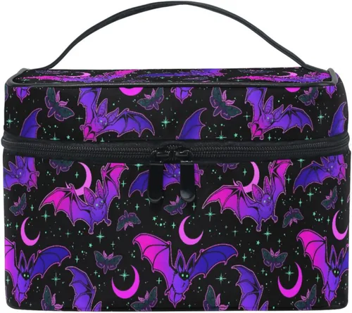 Vista 6 de Bolsa de Maquillaje, Estuche de Maquillaje Organizador de Viaje con Diseño de Calavera y Flores, Estuche de Cosméticos, Bolsas de Aseo para Niñas