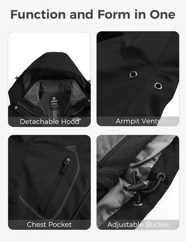 Vista 6 de Wantdo Chaqueta de esquí 3 en 1 para mujer, impermeable, con aislamiento, forro polar