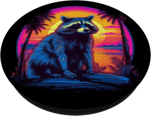 Vista 2 de Vintage Retrowave Synthwave 80s Vaporwave mapache PopSockets estándar PopGrip