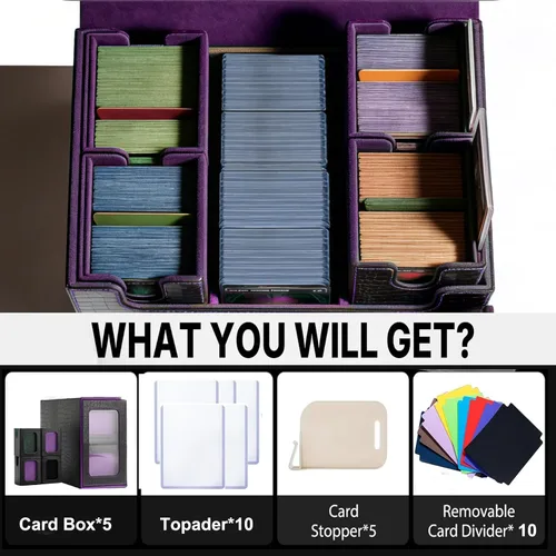 Vista 3 de MTG Commander Deck Box, 4-in-1 Trading Card Storage Case fits 400+ Double Sleeved Cards, Premium PU Leather Deck Box MTG with Display Window & 4