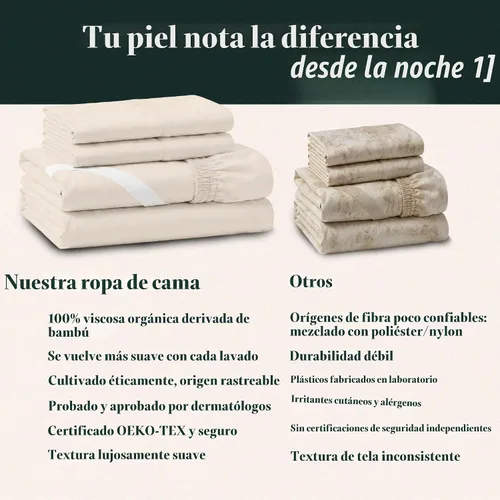 Vista 3 de Juego de sábanas de bambú viscosa 100% cultivada orgánicamente, 3 piezas, marfil Marfil (100% viscosa orgánica hecha de bambú)