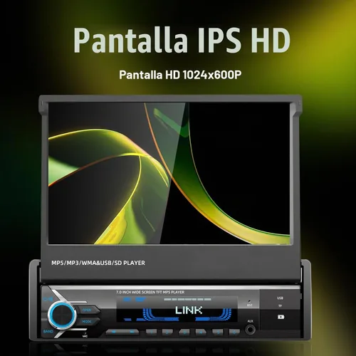 Vista 5 de [Actualización] Reproductor estéreo de coche de un solo DIN compatible con Apple Carplay y Android Auto - Pantalla táctil motorizada abatible de 7