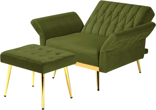 Vista 7 de Silla decorativa de terciopelo con respaldo y reposabrazos Verde oliva
