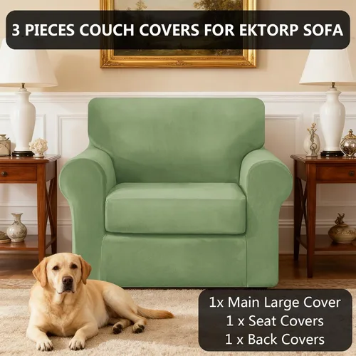 Vista 2 de UNBBRRL Fundas de sofá de 3 piezas para sofá, funda de terciopelo elástico para sillón con 1 funda de cojín de asiento y 1 funda de respaldo
