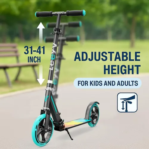 Vista 3 de Scooter para niños de 6 a 12 años y adultos Altura ajustable, plegable, marco de aluminio ligero Soporta hasta 220 libras Paseo suave