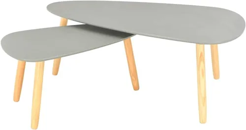 Vista 2 de Coffee Tables 2 pcs Gray Solid Pinewood Large Coffee Table Dining Table Mesas De Centro para Sala Patio Coffee Table for Balcony Bedroom Garden Park