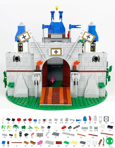 Vista 5 de Juego de bloques de construcción del castillo medieval de caballero - Viene con 12 figuras de caballeros, compatible con juguetes Lego Medieval Town