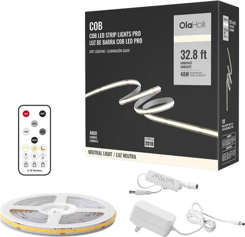 Vista 13 de Tira de luz LED COB de 16.4 pies con control remoto, 6500K Ra93+ regulable luz diurna brillante blanca tira de luz LED COB tira de luz blanca